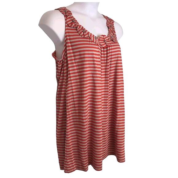 INC Tunic Tank Top Women's Plus Size 2X Rosettes Red Gray/Taupe Striped NEW NWT - Picture 2 of 14